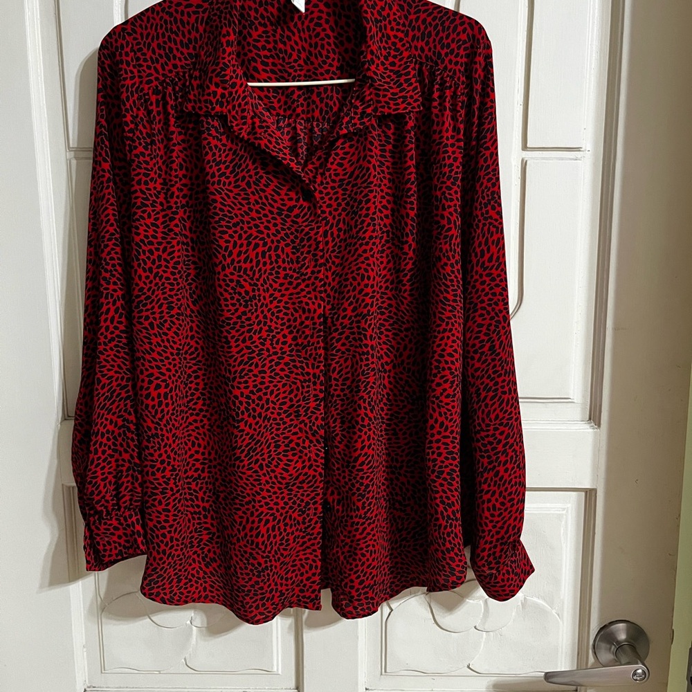 Women's Red and Black Patterned button down blouse